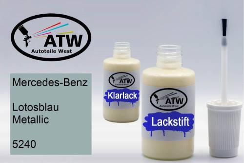 Mercedes-Benz, Lotosblau Metallic, 5240: 20ml Lackstift + 20ml Klarlack - Set, von ATW Autoteile West.